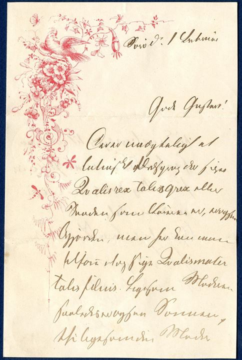 Ladies envelope with embossed ornamention sent from Sorøe to Kjøge on 3 February 1856 bearing a 4 sk. 1854-issue tied by numeral “67” alongside CDS “SORÖE 3/2 1856”. Decorated letter sheet included. Rare in this condition.