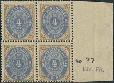 4 Cents bicolored I printing, mint never hinged block of 4 with right sheet margin.