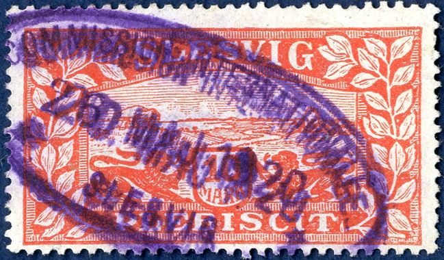5 Kr. and 10 Kr. cancelled with oval cachet 'COMMISSION INTERNATIONALE * SLESVIG *', 5 MK green canceled 9 APR 1920 and 10 MK canceled 26 MAJ 1920.