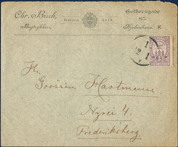 Danish City Post. Copenhagen Bypost with 3 øre mauve (1883) on very decorative business envelope