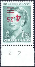 Queen Margrethe II issued with INVERTED OVERPRINT. Mint never hinged.
