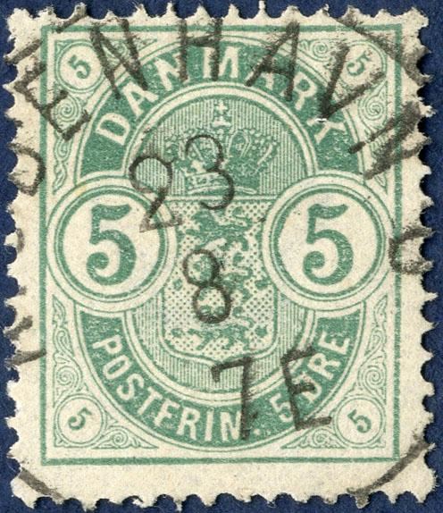 5 øre Coat of Arms type with small corner figures with a nicely centered Copenhagen c.d.s.