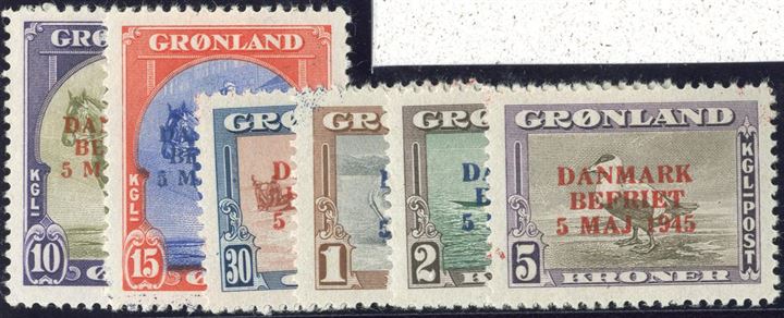 DANMARK BEFRIET - Complete set with changed overprint colours. Hinged.