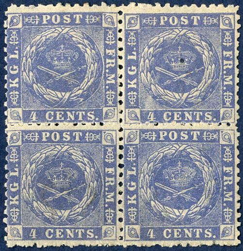4 cents 1873 block of four position 4-5, 14-15. One stamp mint never hinged.