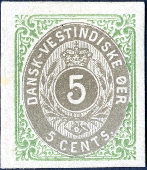 5 cents bicoloured normal frame, main frame group 3. Imperforate proof without watermark and gum. Rare.