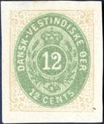 12 cents bicoloured INVERTED frame. Imperforate proof without watermark and gum. Small thin, rare.