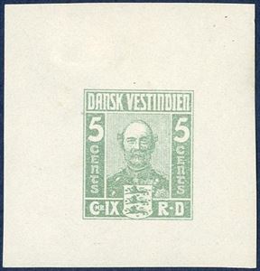 King Christian IX, imperforate colour essay, light green with wide margins. Considered to be the work of Alfred Jacobsen.