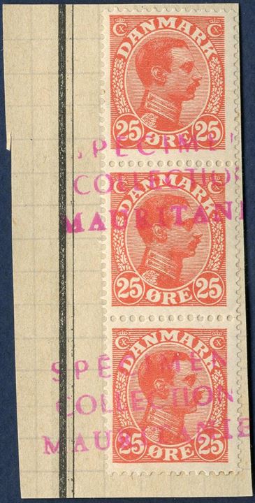 Union Postale Universelle, SPECIMEN COLLECTION MAURITANIEN – Denmark, King Christian X values 20, 25, 40 and 60 øre on cuts.