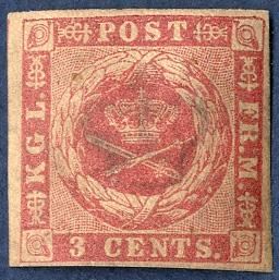 3 cents imperforate with brown gum. The brown gum was supplied by the pharmacy in Christiansted. Mint never hinged, scarce in MNH condition