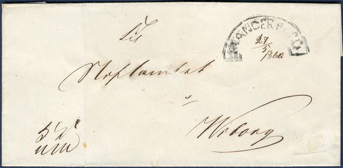 Royal Service letter sent from Skanderborg to Viborg 29 May 1860 stamped with the scarcely found segment mark “SKANDERBORG”. 