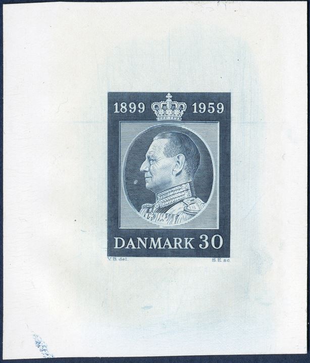 60 øre King Frederik blue, 1899-1959 60th Birthday. Die proof in dark blue, fantastic item and extremely rare.
