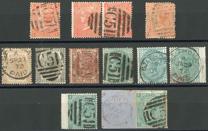 Queen Victoria, surface-printed, large white letters, a small group of stamps cancelled with obliterator 'C51' and duplex C51 in various conditions.