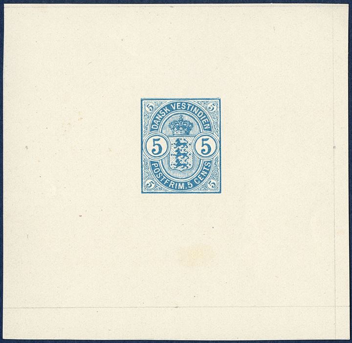 5 CENTS Coat of Arms issue, imperforate, colour proofs, on large paper format, thin paper, without gum and watermark.