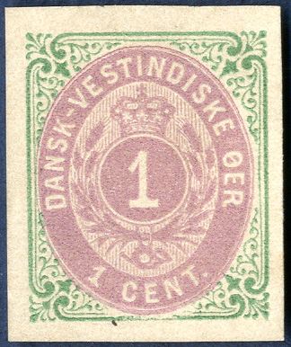 1 cent bicoloured normal frame. Imperforate proof without watermark and gum. Rare.
