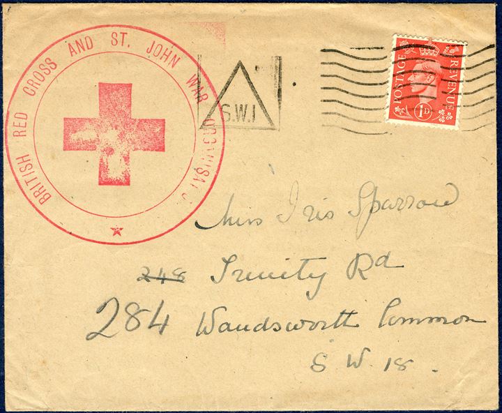 Danish Red Cross 'Deamndeur' form dated 25 October 1941 from Maribo to London, England. Message sent out by Red Cross in London to the addressee, Iris Sparrow.