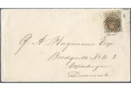Letter franked with 10 cents bicoloured VI printing from Christianssted to Copenhagen December 12, 1895 tied by mute four-ring cancellation and to make up the 10 cents UPU rate. On reverse Christianssted C and St. Thomas transit. Arrival mark on reverse.