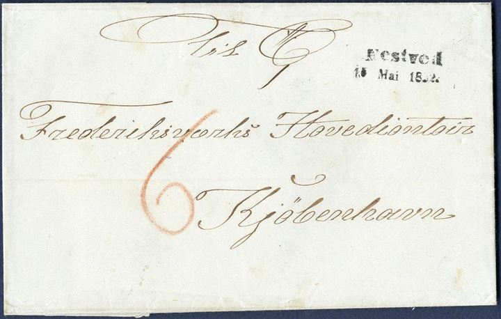 ”Nestved – 15. Mai 1852.” 2-line cancel on front of 6 sk. prepaid letter to Copenhagen. Extremely fine example of a popular postmark. Rare in this quality.