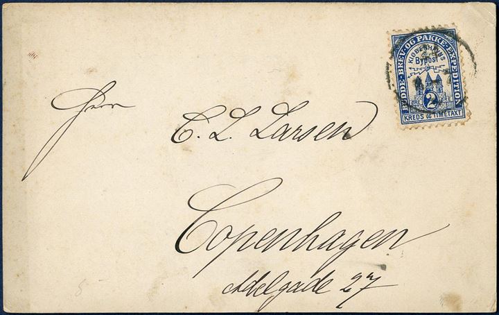 Danish City Post. Copenhagen Bypost 2 øre blue 1883-issue. 2 øre rate for circulars, printed matters and the like. DAKA 3500 dkr.