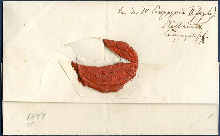Military parcel letter with value 35M 14s sent from IV. Compangnie II. Jäger Corps to Bredstedt (1848-50) and weighing 23 loth. 