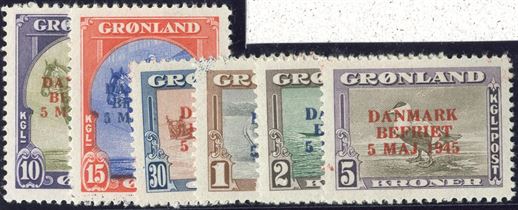 DANMARK BEFRIET - Complete set with changed overprint colours. Hinged.