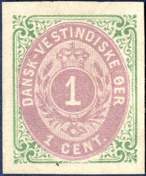 1 cent bicoloured normal frame. Imperforate proof without watermark and gum. Rare.
