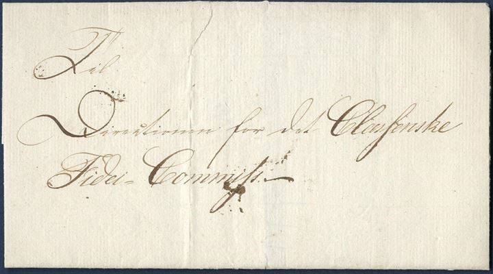 Local letter sent to the “Classenske Fidei-Commiss” in Fredericia 1824 – letter sheet with watermark, no contents. Beautiful wax seal with F5 