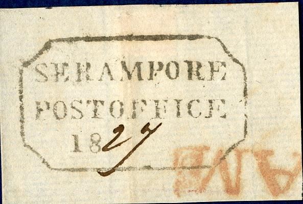 Piece with boxed postmark SERAMPORE POST OFFICE 18 dated 1827