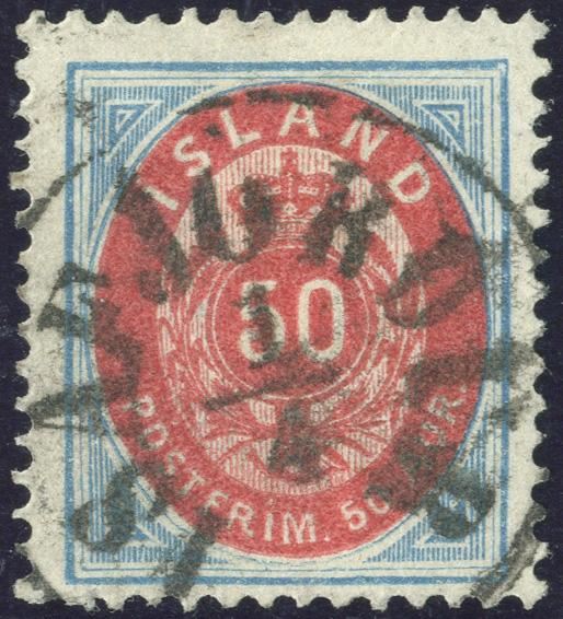 50 aur bicolored oval issue a beautiful “ISAFJÖRDUR” date stamp. Rarely found in this quality.