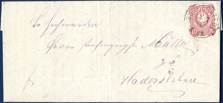 Official letter sent from Sommerstedt to Haderslev 4 July 1878 bearing a 10 DR pfennige tied by SOMMERSTEDT 4 7 78 3-6N PER I-o, DAKA 160.01a.