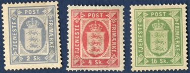 2 - 4 - 16 Sk. Official Issue, mint hinged. Very fresh set.