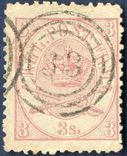 3 sk. lineperforated 12 1/2 1864-Arms type lightly cancelled.