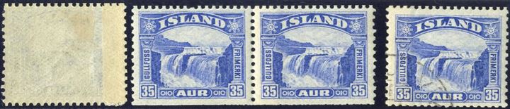 35 aur Gullfoss slot-machine stamps – and all with joints preserved, in mint, mint pair and a quite spectacular, a used copy making this an all unique set.