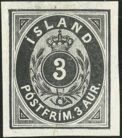 3 aur (1901) Aur-value, black print, imperforate. Facit 21v2. Rare.