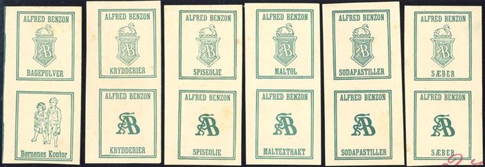 Alfred Benzon proofs for advertising booklets, 6 vertical pairs on thick paper, imperforate.