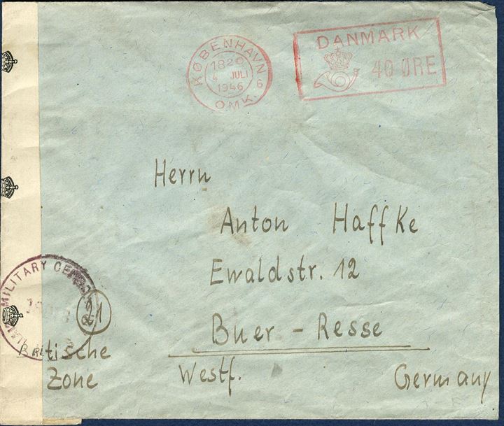 Internee letter WWII sent from Copenhagen Camp Den Tyske Skole with censormark from the camp leader. Scarce item.