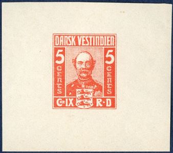 King Christian IX, imperforate colour essay, red colour with wide margins also to the right, with gum. Considered to be the work of Alfred Jacobsen.