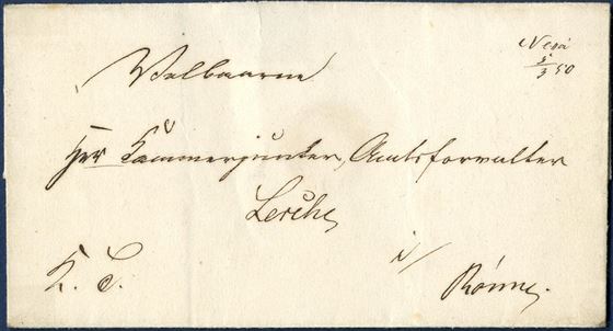 Royal Service letter sheet sent from Nexøe to Rønne on 5 March 1850, with town manuscript “Nexøe 5/3 50”. Scarce Bornholm postal pre-stamp marking.
